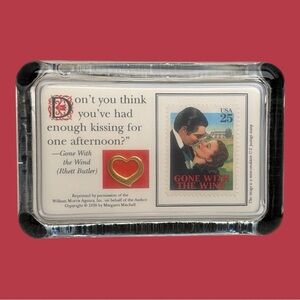 Vintage Gone With the Wind Glass Paperweight Stamp Rhett Butler Scarlett O'Hara